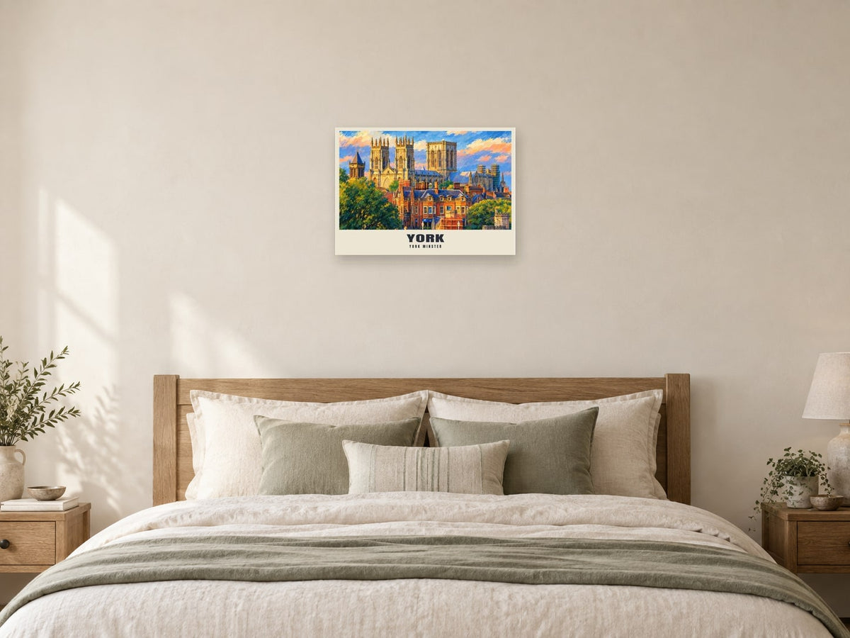 York Minster Gouache Poster at A2, as a poster, above a bed