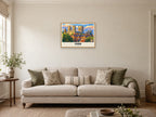 York Minster Gouache Poster at A2, in a natural wood frame, in a sitting room